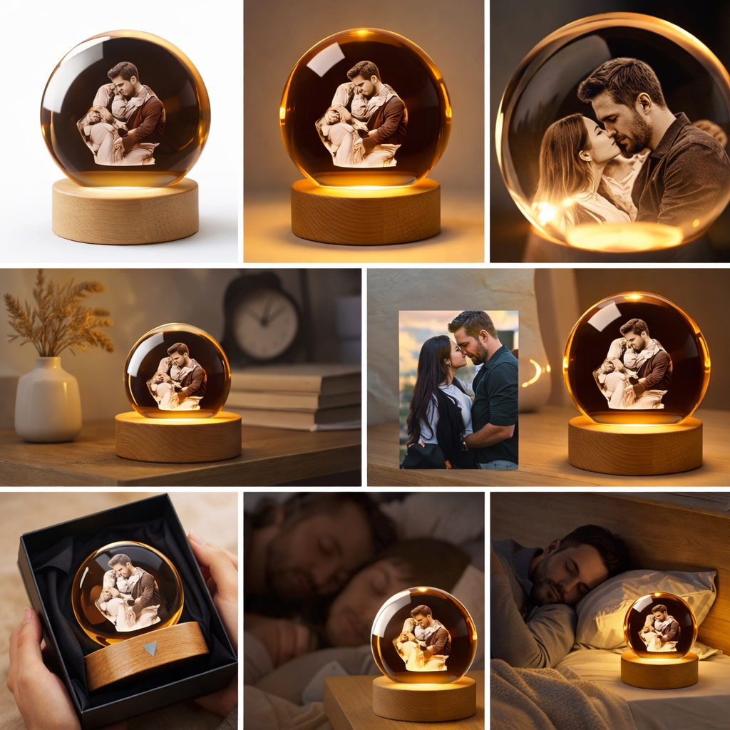 Lámpara de Cristal Personalizada 2D con Foto – Regalo Emocional con Luz LED
